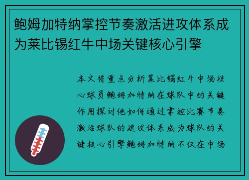 鲍姆加特纳掌控节奏激活进攻体系成为莱比锡红牛中场关键核心引擎